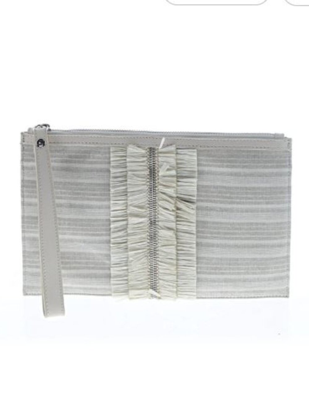 Botkier Baily Woven Clutch Wristlet Striped Raffia Fringe Cream Wedding Cruise